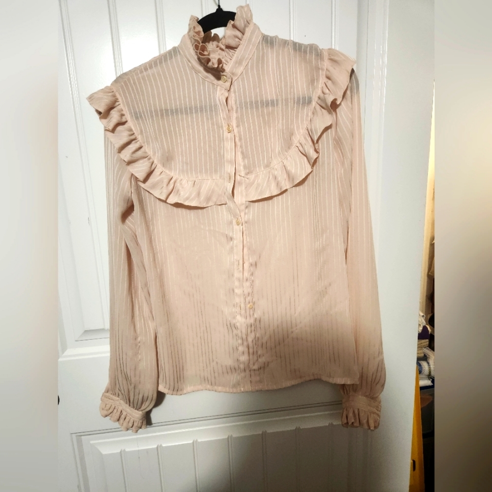 Baby pink ruffled long sleeve top